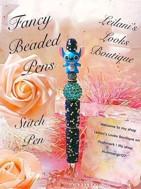 Stitch Beaded Blue Crystal Pen with Cute Character Top